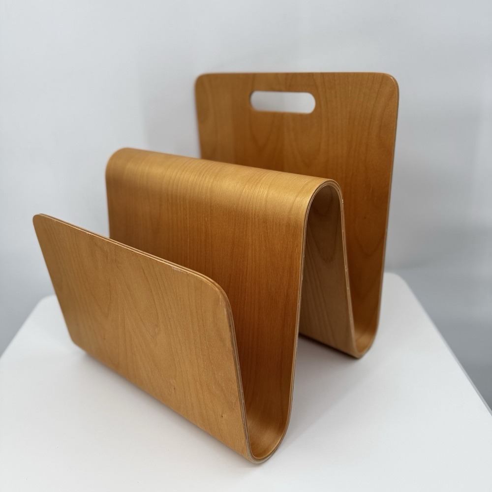 Mid-Century "W" Molded Plywood Magazine Rack Office Records Style Of Alvar Aalto
